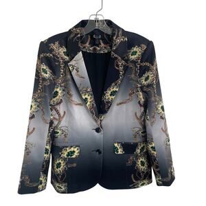 AZI Gray Black Embellished Baroque Print Blazer Jacket Womens Size Medium